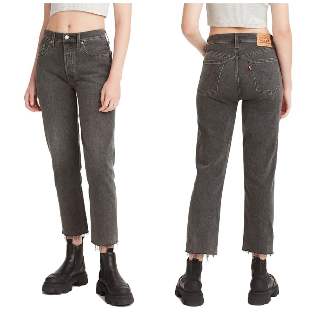 Levi’s 501 Original Cropped High Rise Straight Leg Jeans Washed Black